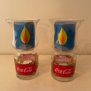 Vintage 1970’s Coca Cola Hurricane Glass Floating Candle Holders